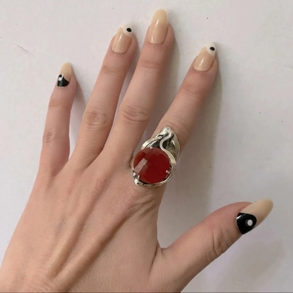 Sterling Silver Large Carnelian Stone Ring - Picture 5 of 16
